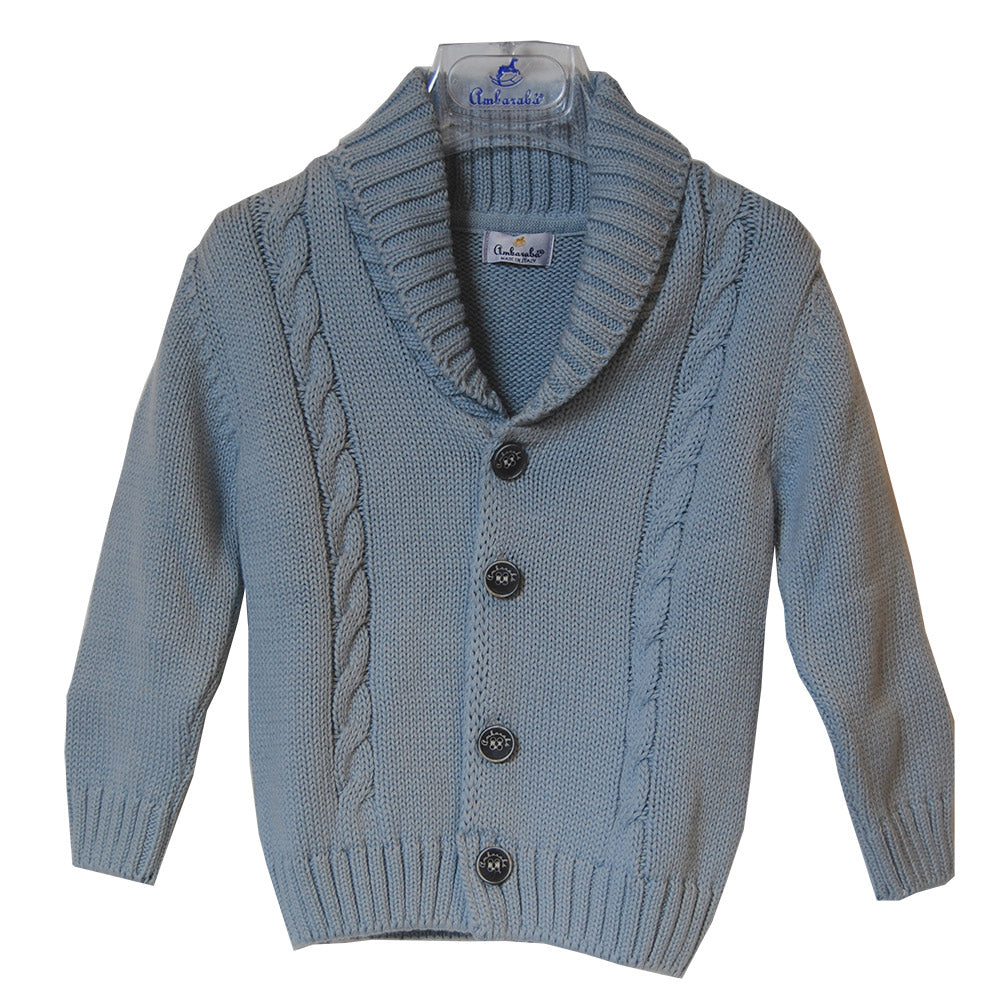 
  Cardigan della linea abbigliamento bambino Ambarabà a tinta unita. Collo sciallato.
  Bordi el...