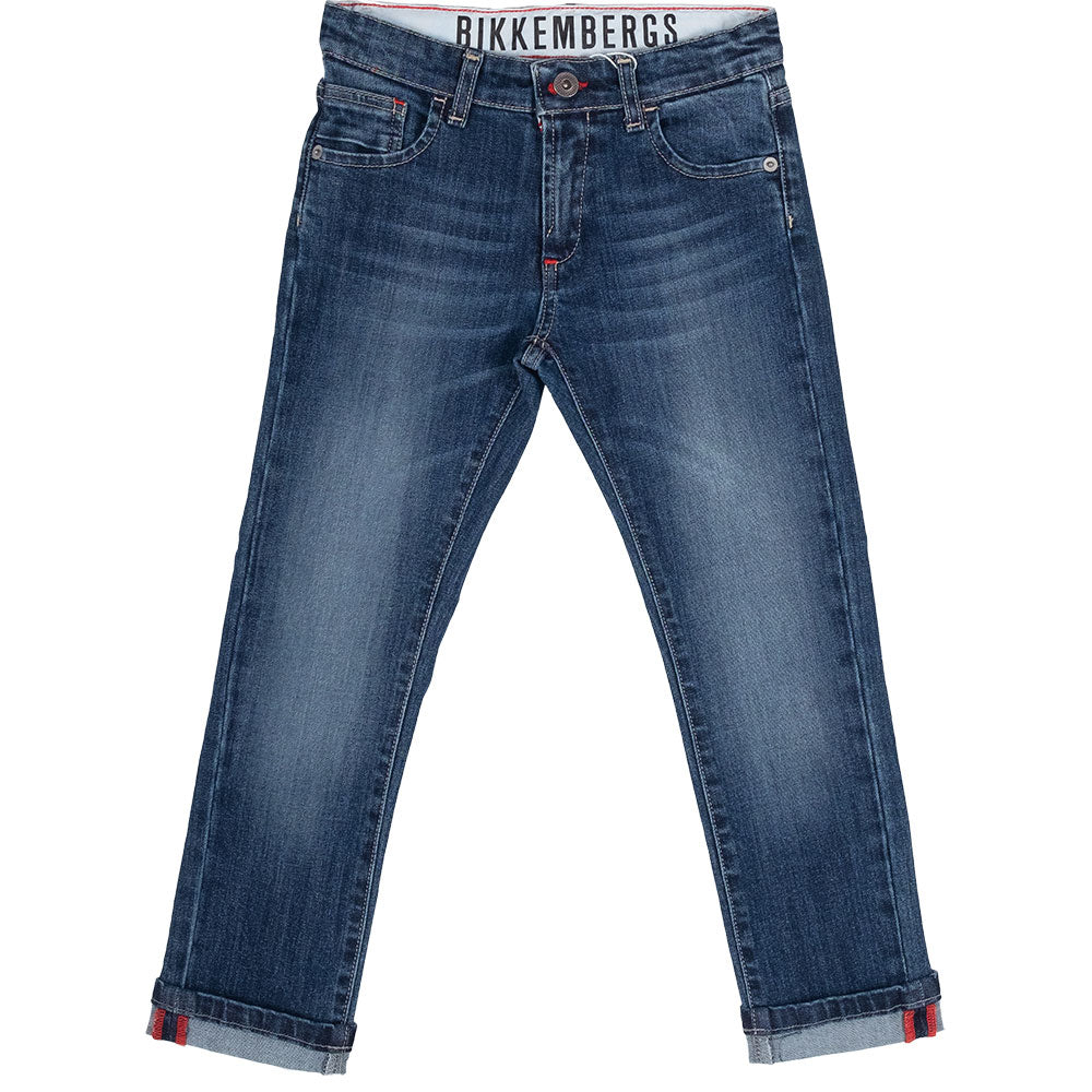 
  Jeans della linea abbigliamento bambino Bikkembergs, con taglio regolare e misura
  regolabile...