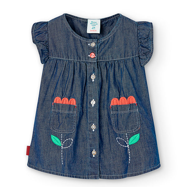 Abitino sans manches de la ligne Vêtements Fille Boboli, couleur denim, avec culotte coordonnée.C...