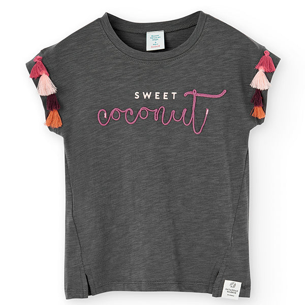 T-shirt de la ligne Vêtements Fille Boboli, avec application de petites franges sur les manches e...