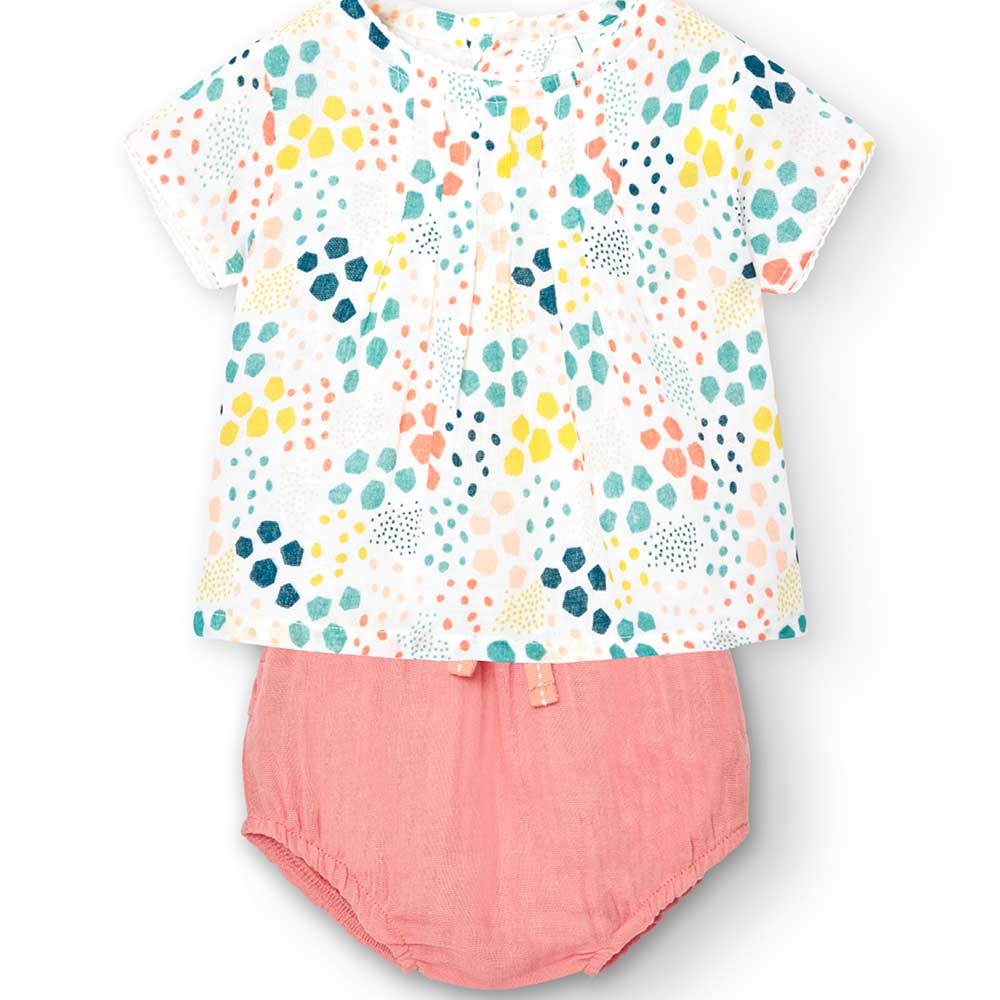 
Completo due pezzi della Linea Abbigliamento Bambina Boboli, con coulotte e blusa a manica corta...