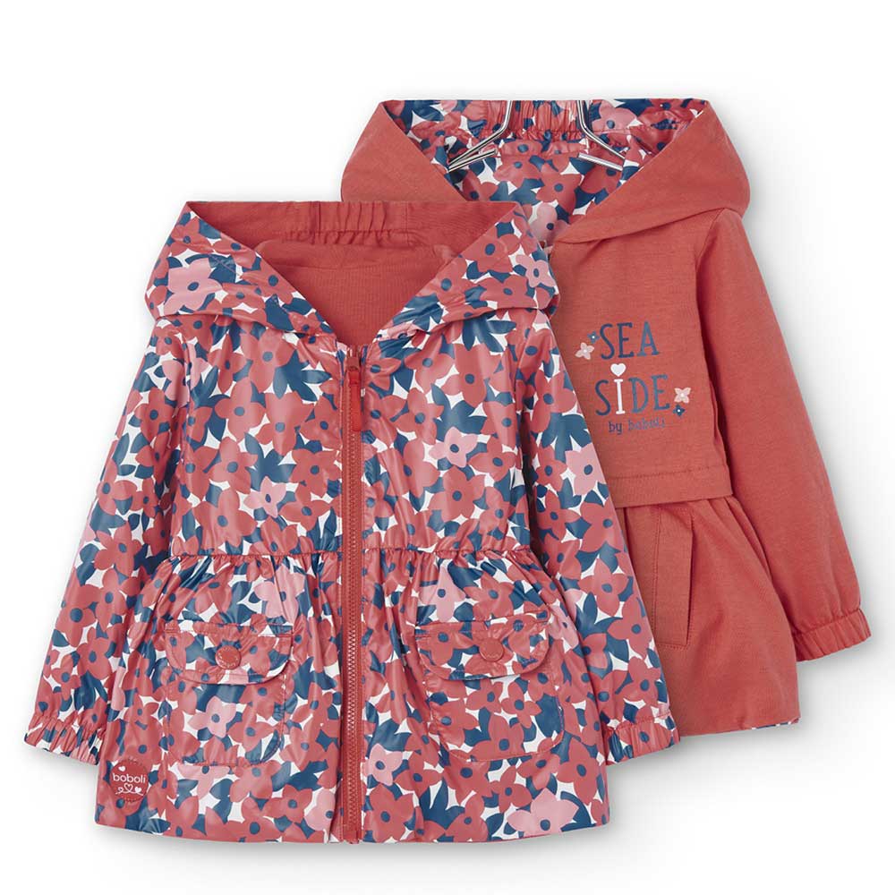 Parka réversible de la Ligne Vêtements Fille Boboli, avec un côté en tissu imperméable à fleurs, ...