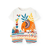 Tutina jersey colorata per bambina con stampa di elefante e tartaruga.