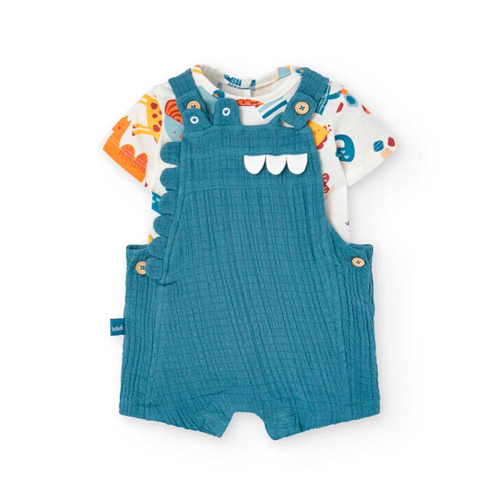 Salopette of the Children's Clothing Line Boboli, in gauze fabric, with a coordinated multicolor ...