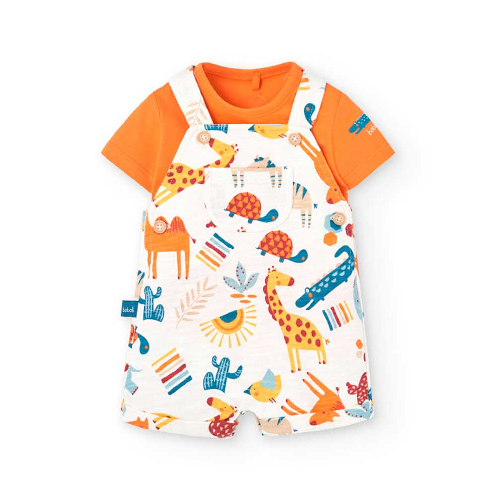 Salopette de la ligne Vêtements Enfant Boboli, à motif multicolore intégral. T-shirt coordonné et...