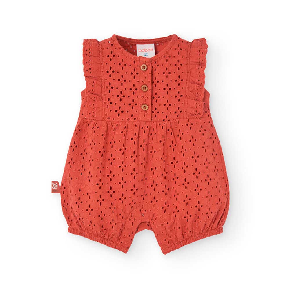 Barboteuse de la ligne Vêtements Fille Boboli, avec manches raglan, en dentelle unie ajourée. Bou...
