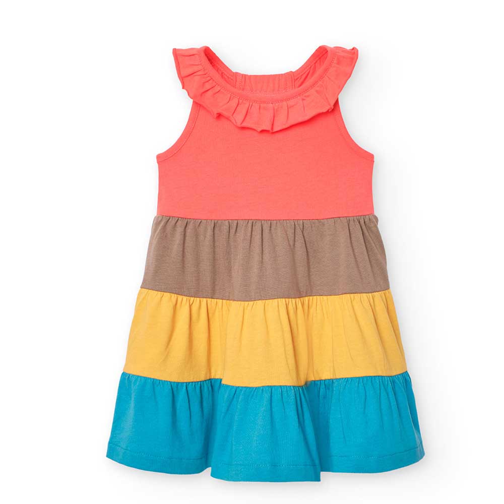 Abitino della Linea Abbigliamento Bambina Boboli, in maglina con larghe fasce multicolor, coulott...