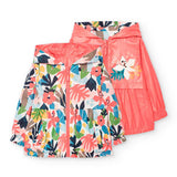 Parka reversibile per bambina con fantasia colorata e lato impermeabile.