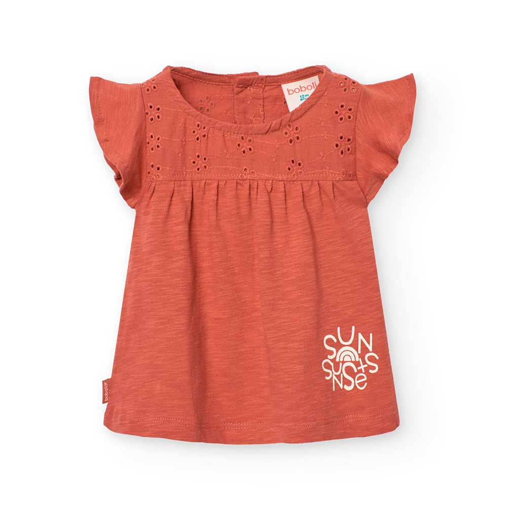 Maglietta della Linea Abbigliamento Bambina Boboli, con parte superiore in pizzo traforato con bo...