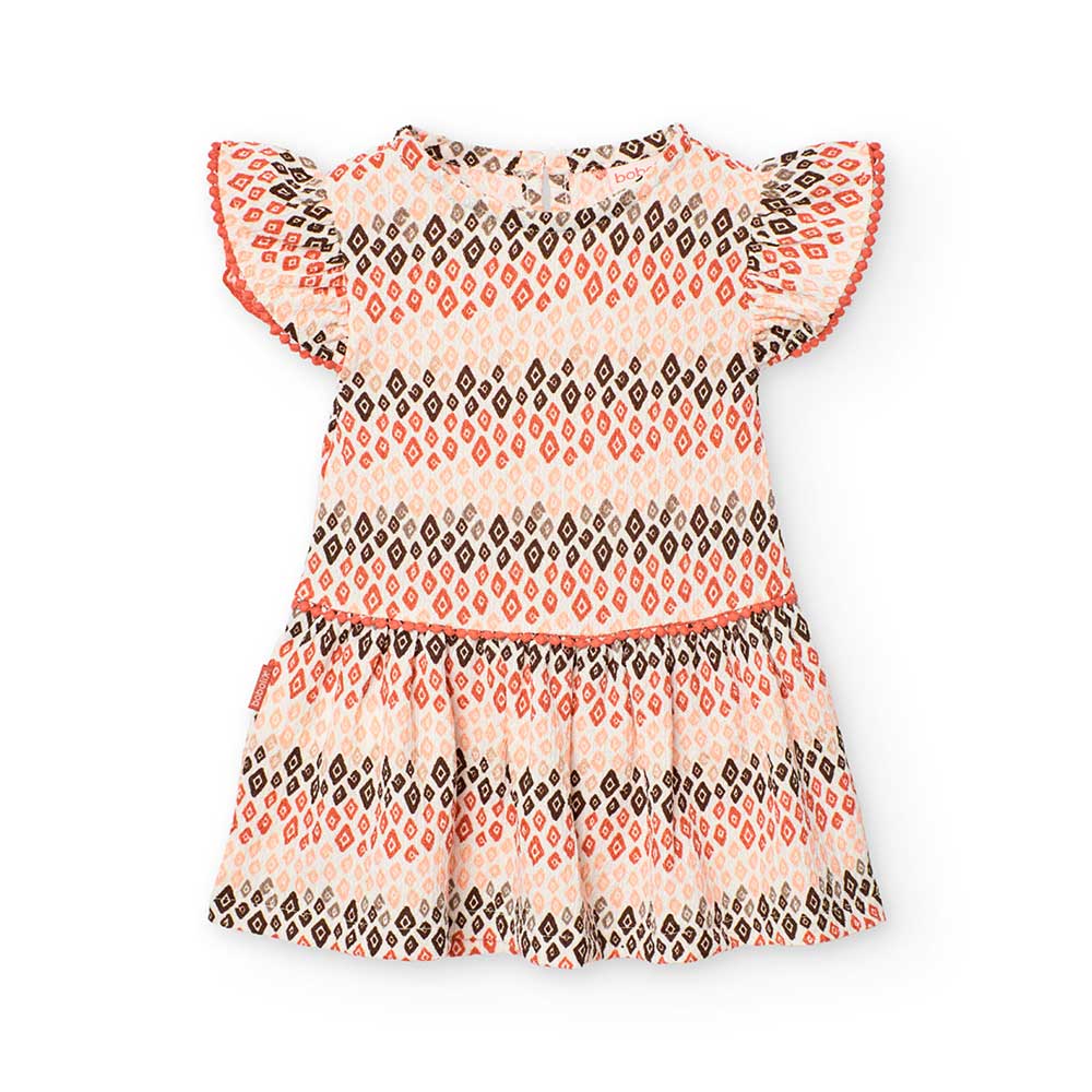 Abitino della Linea Abbigliamento Bambina Boboli, in tessuto crepe con fantasia geometrica multic...