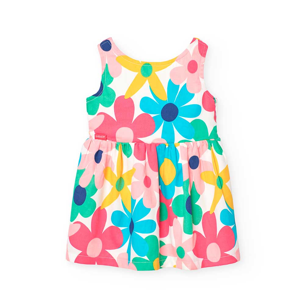 Abitino della Linea Abbigliamento Bambina Boboli, con gonna ampia e fantasia a fiori multicolor a...