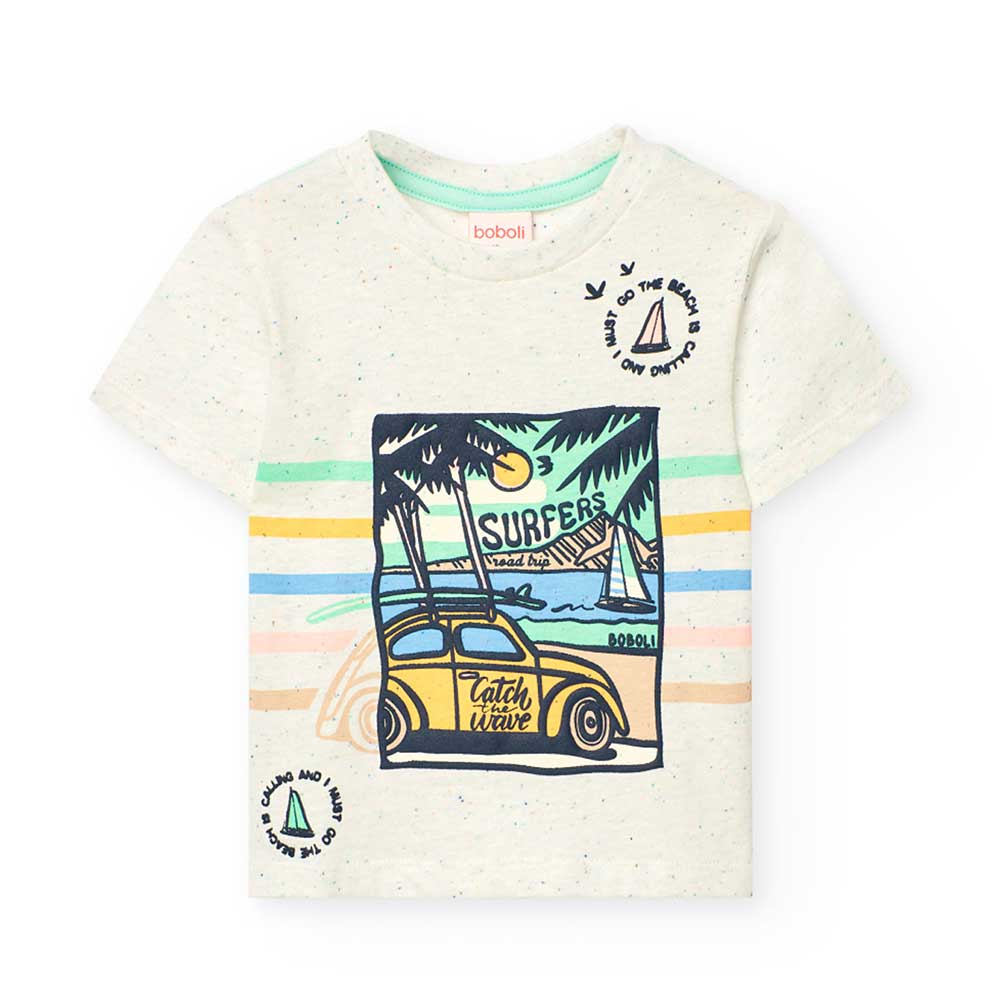 T-shirt de la ligne Vêtements Enfant Boboli avec impression en relief sur le devant et motif rayé...