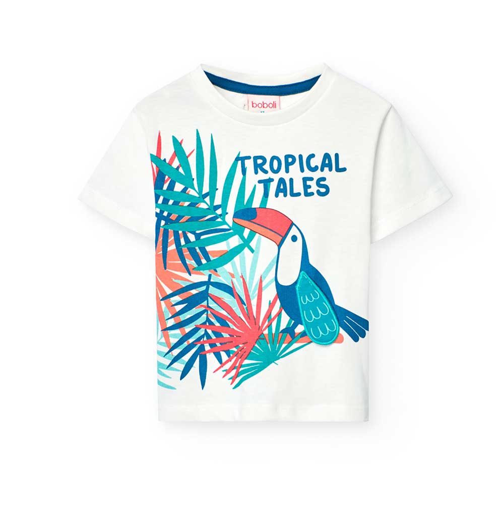 T-shirt della Linea Abbigliamento Bambino Boboli, con stampa multicolor sul davanti a tema tropic...