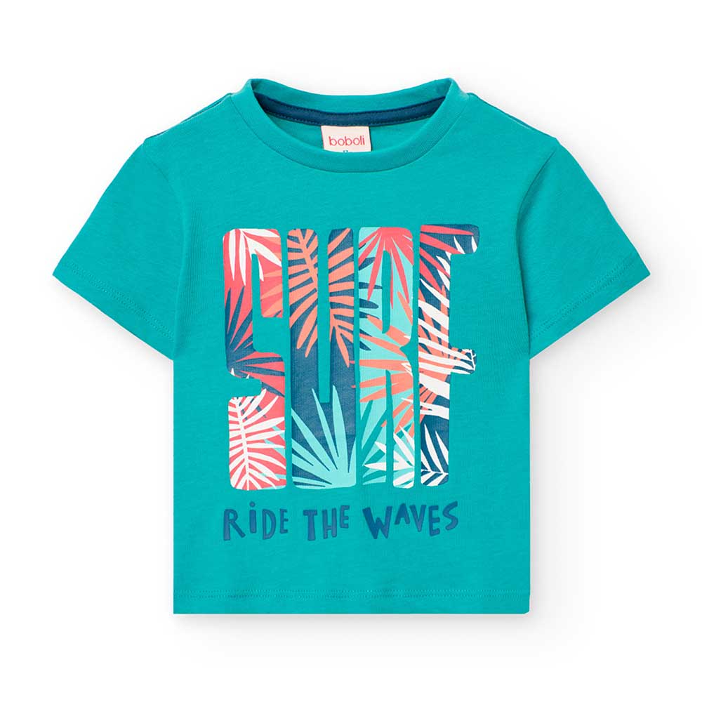 T-shirt della Linea Abbigliamento Bambino Boboli, con stampa tropicale su fondo verde acqua.

Com...