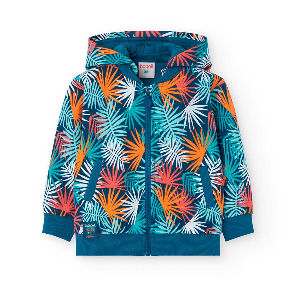 Felpa della Linea Abbigliamento Bambino Boboli, con fantasia tropicale all-over e cappuccio estra...