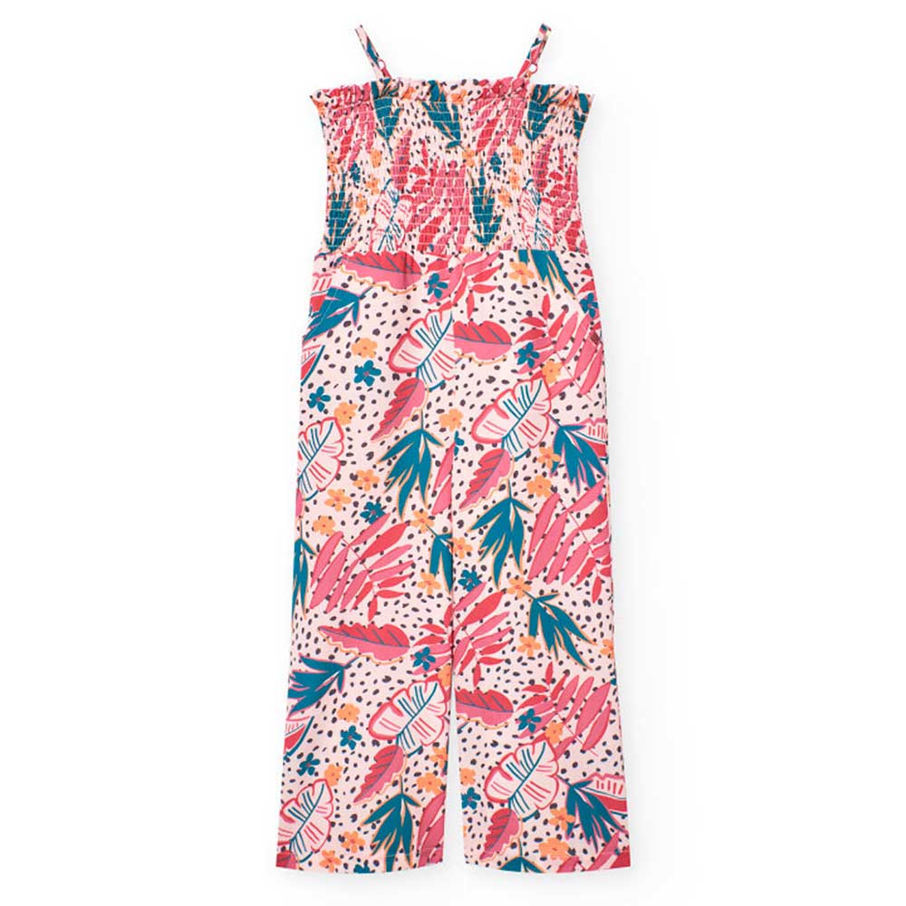 Tuta lunga della Linea Abbigliamento Bambina Boboli, in tessuto crepe, con fantasia tropicale e p...
