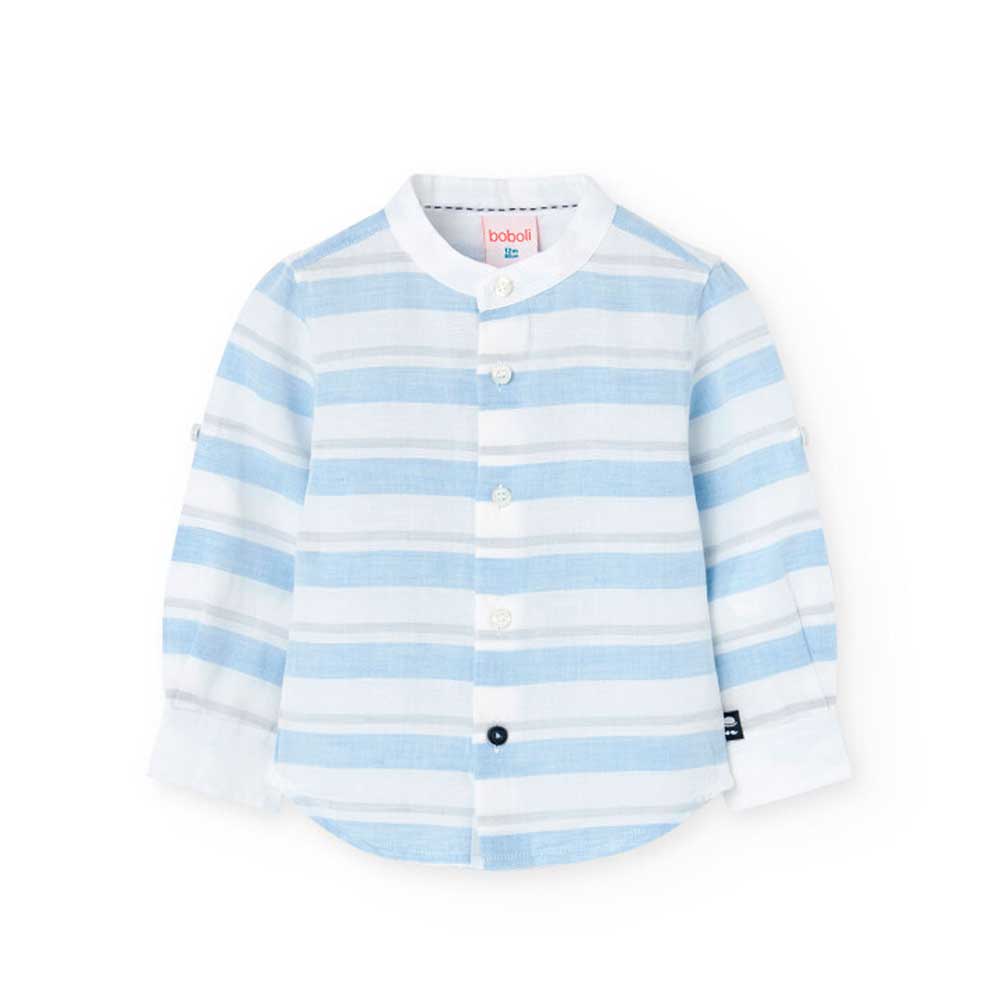 Camicia in lino della Linea Abbigliamento Bambino Boboli, con fantasia a righe e colletto alla co...