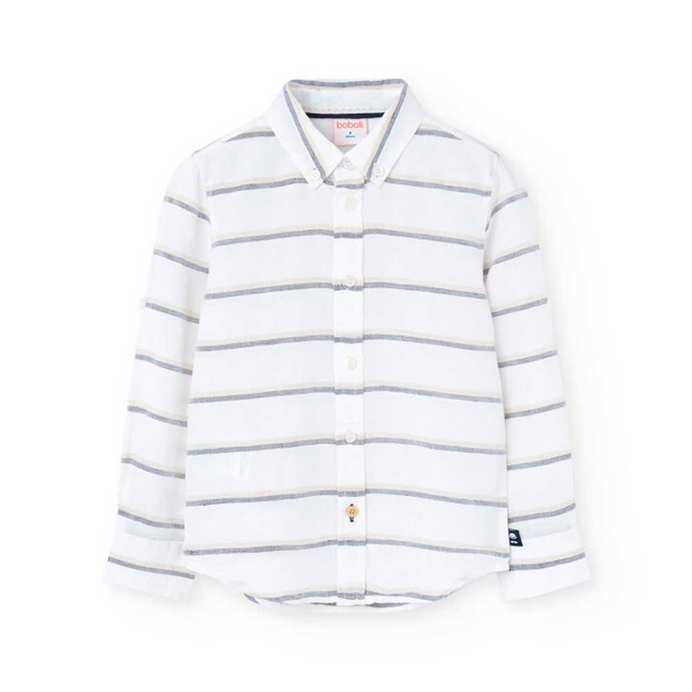 Camicia in lino a amanica lunga con passante per fermarla. Fantasia a righe e colletto botton dow...