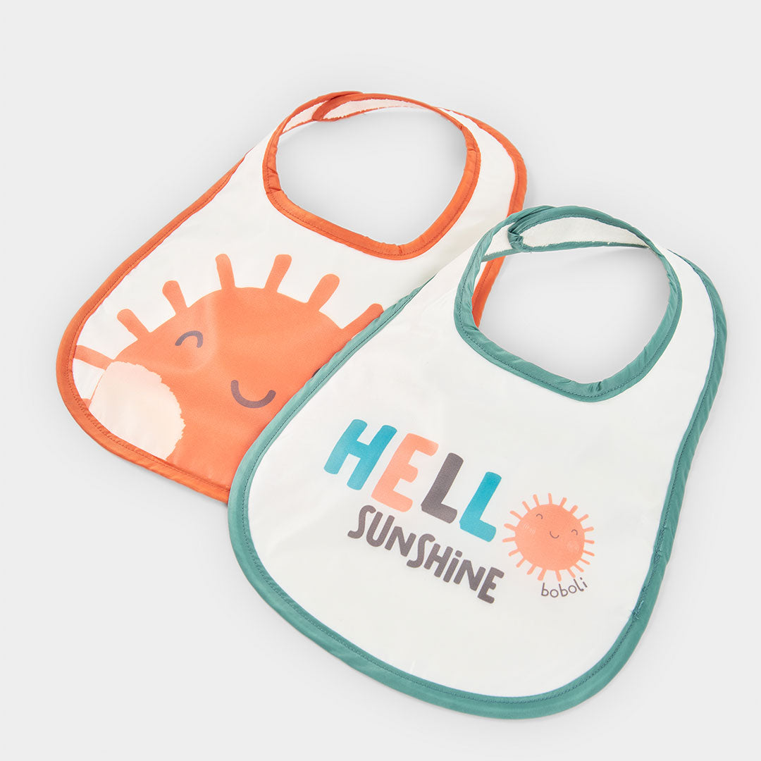 Set di due bavaglini della Linea Abbigliamento Bambino Boboli con stampe di animali colorati al c...