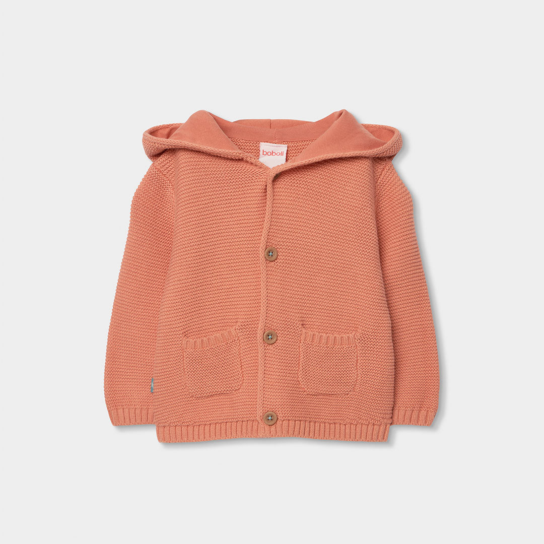 Cardigan der Kinderbekleidungslinie Boboli, mit Knopfverschluss und Kapuze mit in Kontrastfarbe g...