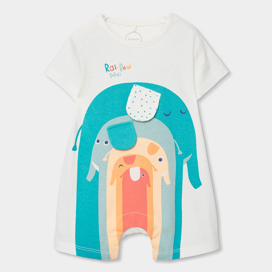 Boboli Children's Clothing Line Romper, snap button closure and multicolored elephant print on th...