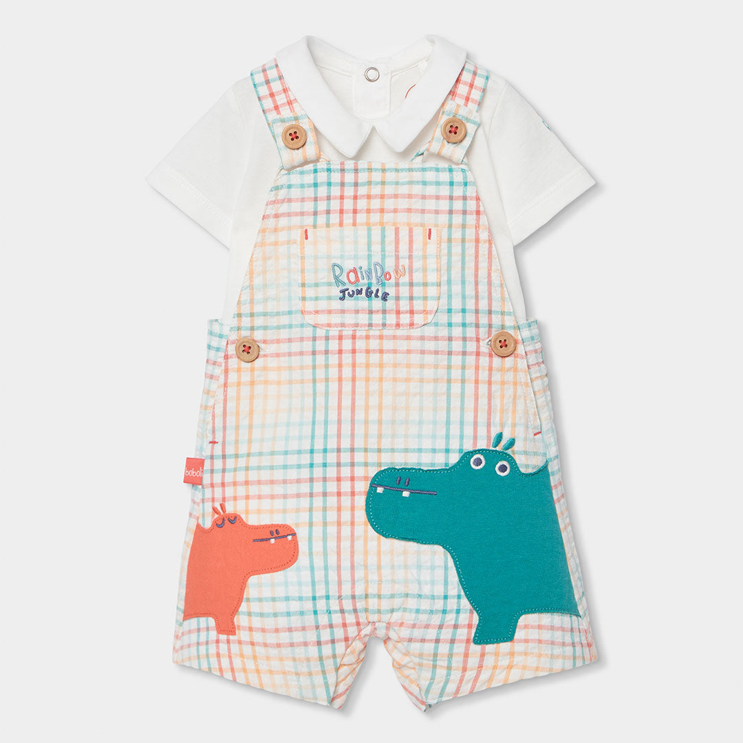 Salopette della Linea Abbigliamento Bambino Boboli, con fantasia chck, e abbinato body a tinta un...