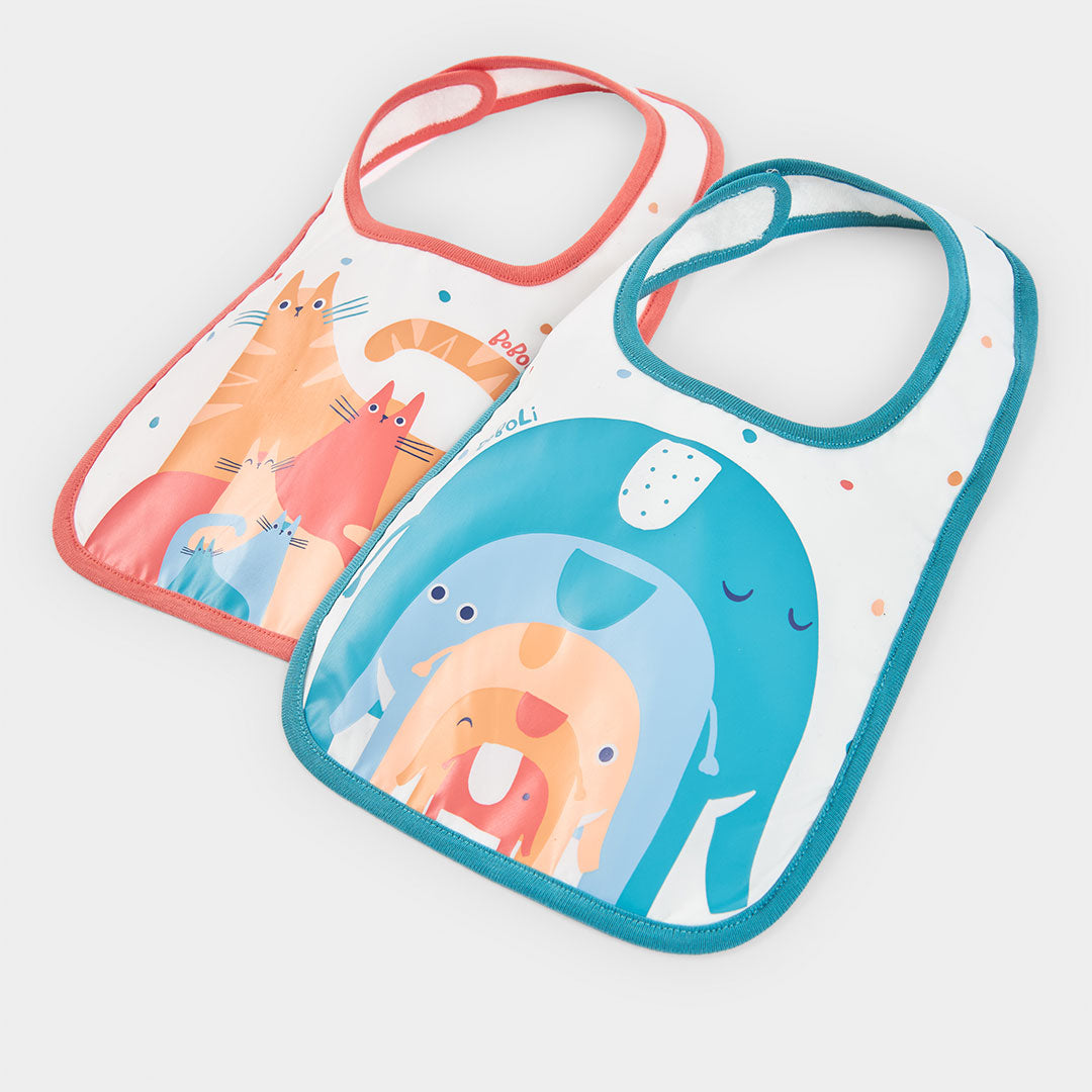 Set di due bavaglini della Linea Abbigliamento Bambino Boboli, con animali stampati al centro in ...