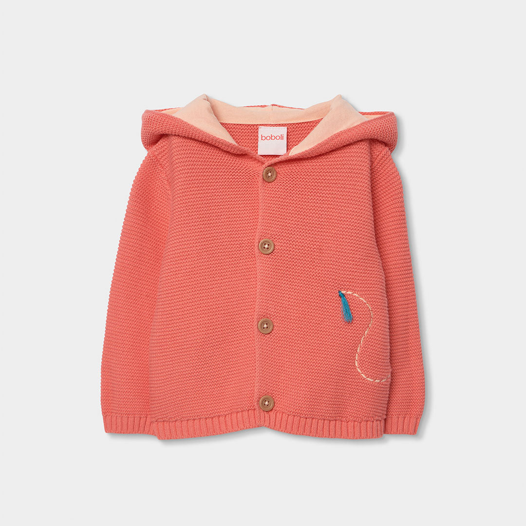 Cardigan in knit from the Children's Clothing Line Boboli, with a cotton-lined hood. On the hood,...