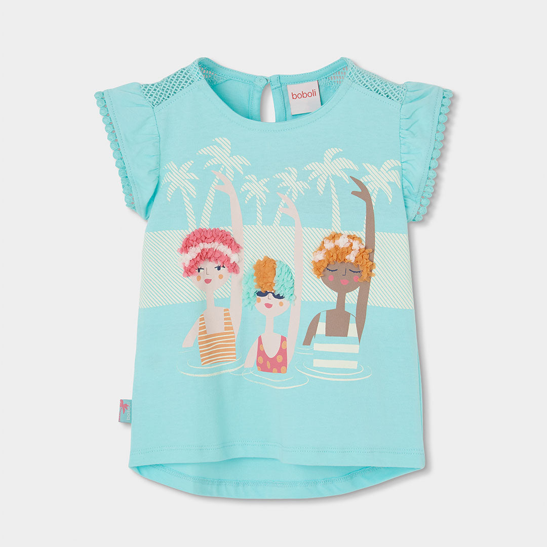Maglietta della Linea Abbigliamento Bambina Boboli, più lunga sul dietro, con risvoltini sulle ma...