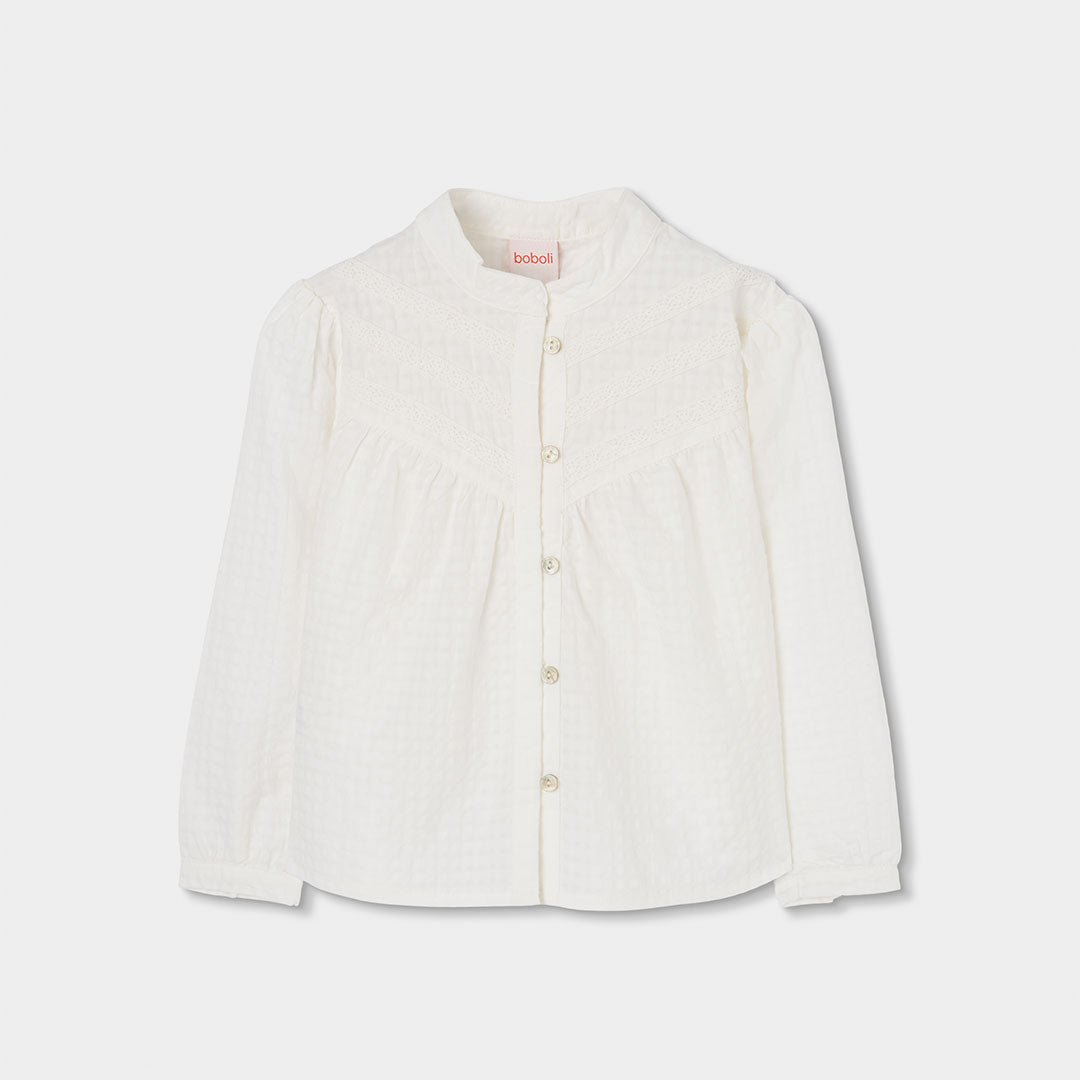 Camicia della Linea Abbigliamento Bambina Boboli, con modello largo e colletto alla coreana. Sul ...
