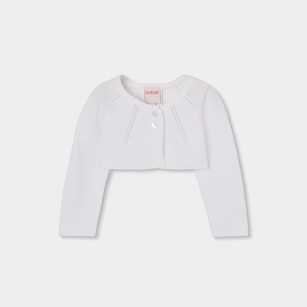 Bolero in maglia della Linea Abbigliamento Bambina Boboli, con chiusura a bottoni e scollo rotond...