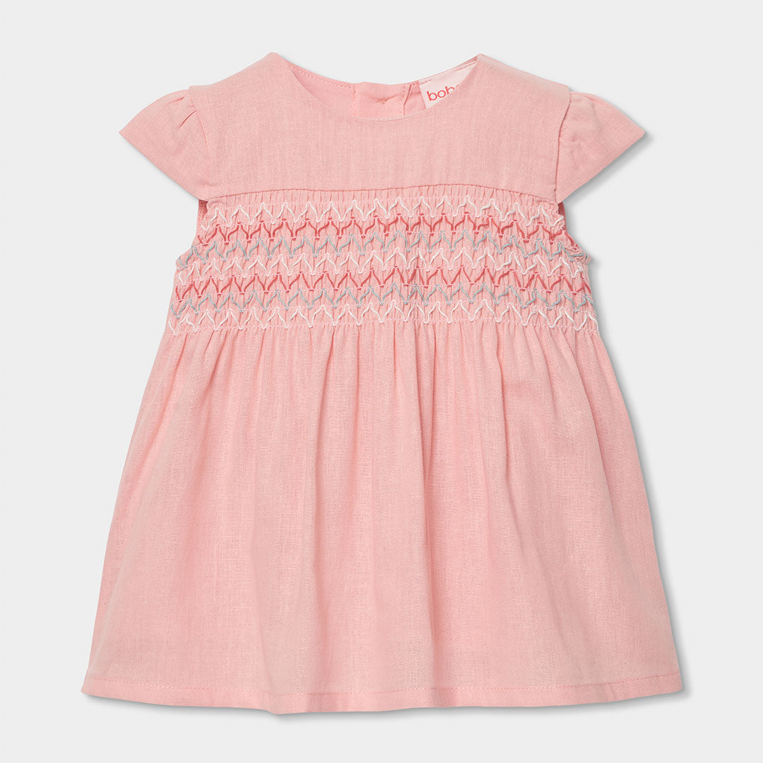 Vestitino della Linea Abbigliamento Bambina Boboli, in misto lino con coulotte abbinata e ricamo ...