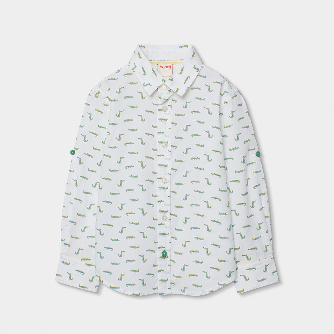 Hemd aus der Kinderkollektion Boboli, mit Allover-Print bunter Krokodile und kleinen Knöpfen an d...