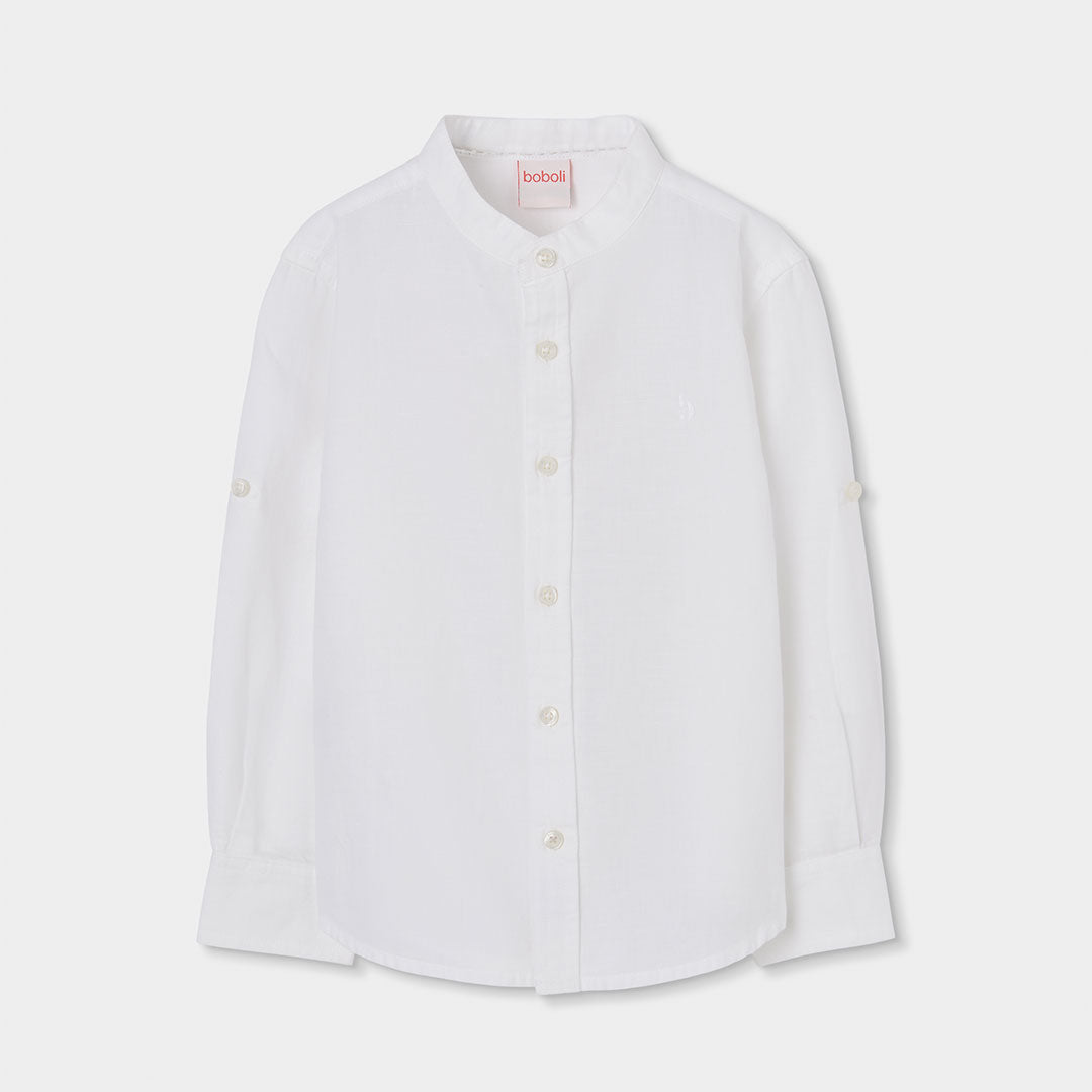 Questa camicia a manica lunga con collo coreano è la scelta perfetta per accompagnare i tuoi bimb...