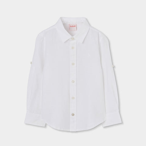 Camicia in lino bianca manica lunga con bottoni per bambini.