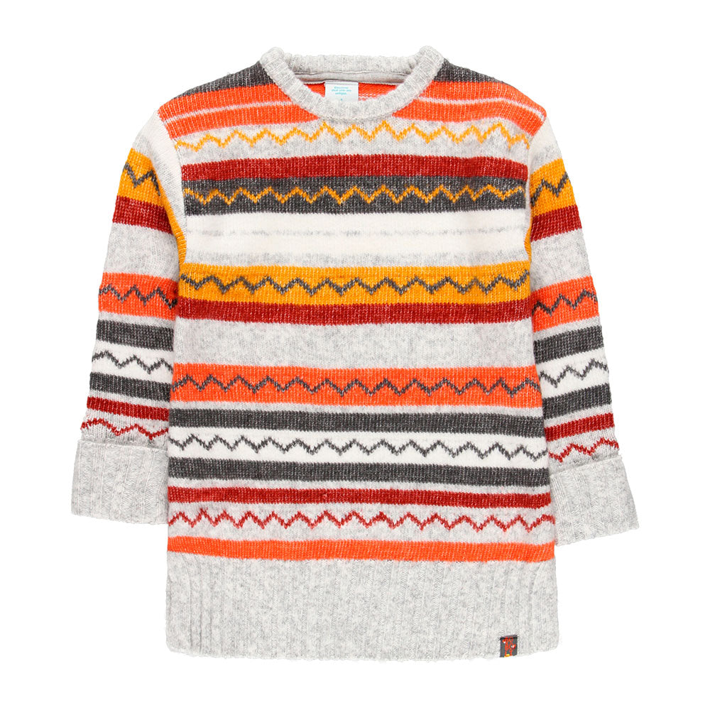 Avvolgi la tua bambina in un caldo abbraccio con questo maglione lungo a righe colorate, perfetto...