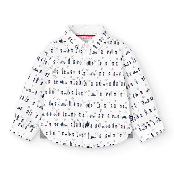 Camisa de la línea de ropa infantil Boboli, con tejido oxford y estampado de pequeñas miniaturas....