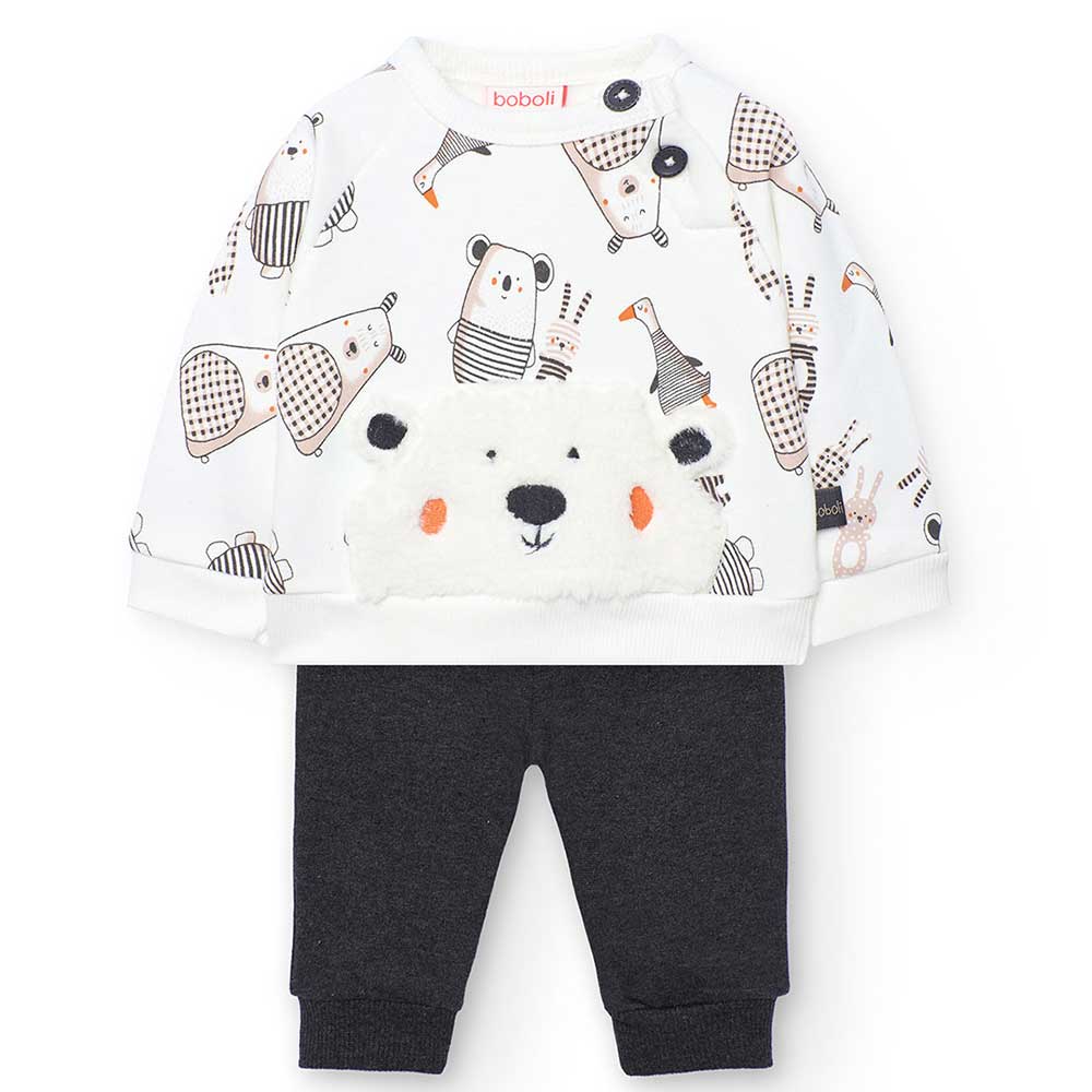 
Two-piece set from the Boboli Children's Clothing Line, featuring soft solid color pants and a p...