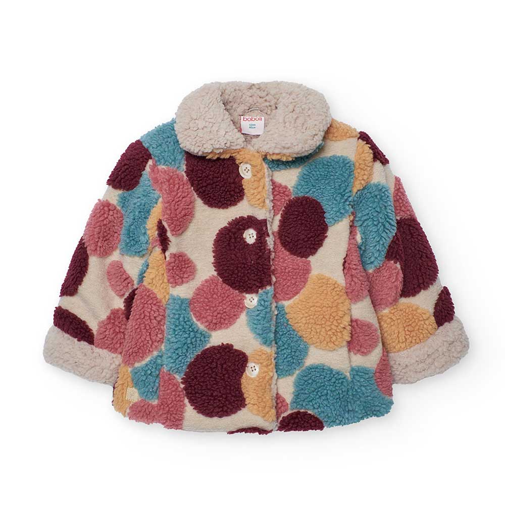 Manteau court de la Ligne Vêtements Fille Boboli, avec col en fausse fourrure et pois multicolore...