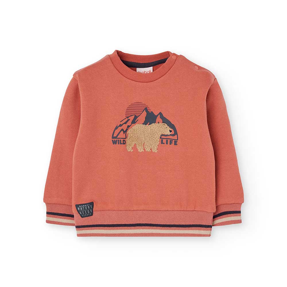 Felpa der Kinderbekleidungslinie Boboli, mit elastischen Streifenabschlüssen und Druck auf der Vo...