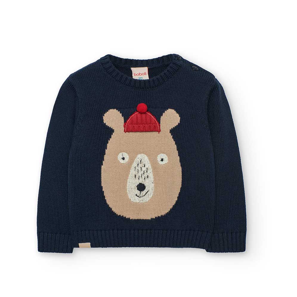 Pull de la ligne Vêtements Enfant Boboli, avec un petit ours pêcheur travaillé sur le devant.
Com...