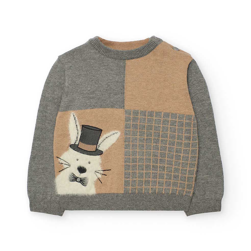 Maglione der Kinderbekleidungslinie Boboli, mit Karomuster auf der Vorderseite und unten abgebild...
