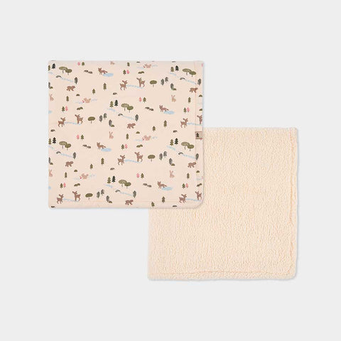 Coperta neonato beige con stampa di animali e lato in morbido tessuto peluche