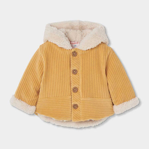 Giacca invernale beige con cappuccio bordato in pelo per neonato