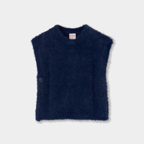 Gilet peluche blu navy con bottoni laterali per bambina autunno inverno