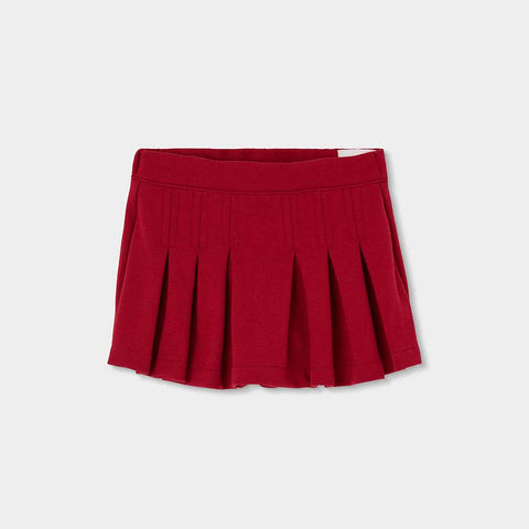 Gonna a pieghe rossa per bambina, modello corto e comodo