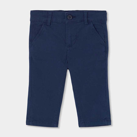 Pantaloni saten blu navy per ragazzo con tasche laterali e chiusura con bottone