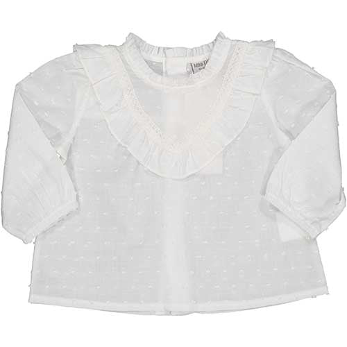 Blusa in mussola con plumettes della Linea Abbigliamento Bambina Birba, a manica lunga con riccet...