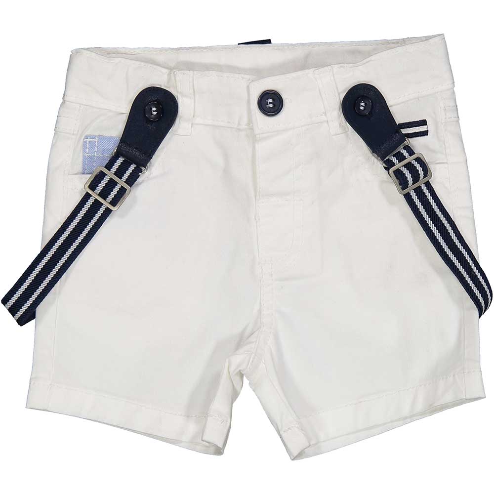 Bermuda della Linea Abbigliamento Bambino Birba, con cinque tasche e bretelline in contrasto di c...