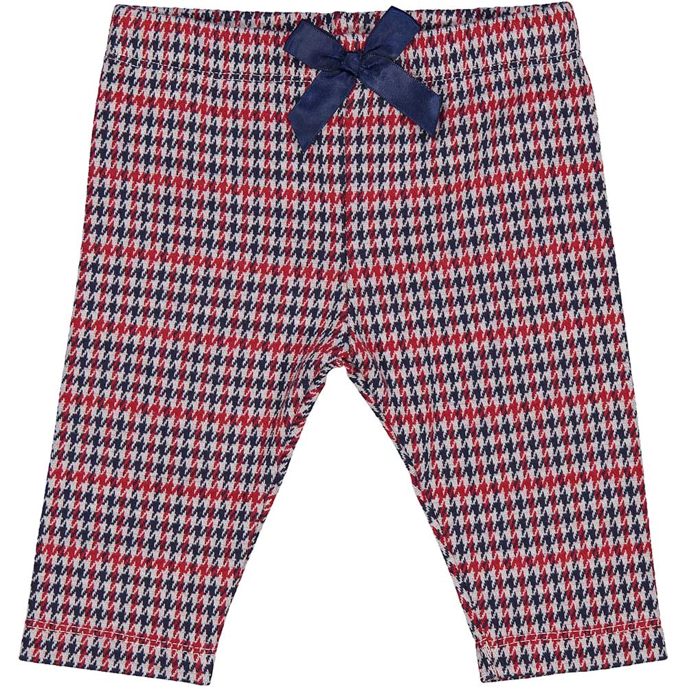 Pantalone della Linea Abbigliamento Bambina Birba a pie de poulle blu e rosso, con fiocchetto sul...